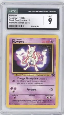 1999 POKEMON MEWTWO BLACK STAR PROMOS 3 MEWTWO STRIKES BACK CGC 9 MINT - Image 1