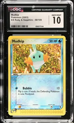 CGC 10 GEM MINT Mudkip 59/109 EX Ruby & Sapphire 2003 Pokemon Card - Image 1