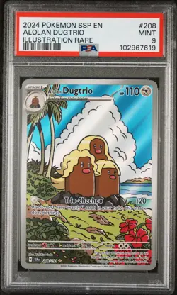 2024 POKEMON SSP EN-SURGING SPARKS ILLUSTRATION RARE #208 ALOLAN DUGTRIO PSA 9 - Image 1