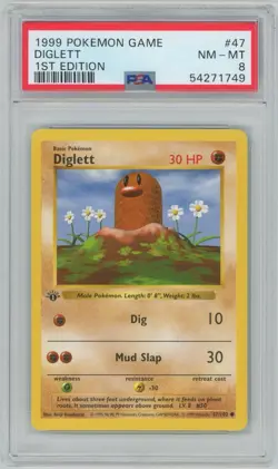 1999 Pokemon Base Set #47 Diglett - 1st Edition (PSA 8 NM-MT) - Image 1