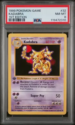 1999 Pokemon Game #32 Kadabra PSA 8 1st Edition - Image 1