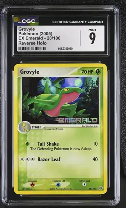 CGC 9 MINT Grovyle 2005 EX Emerald 28/106 Reverse Holo STAMPED Pokemon Card - Image 1