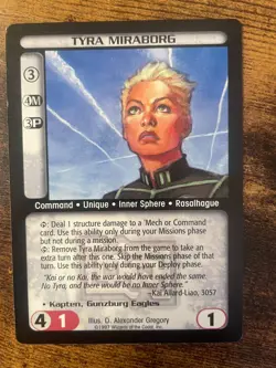 Battletech CCG TCG Card Game Rare Mechwarrior Exp Tyra Miraborg - Image 1