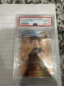 2019 Pokemon Sun & Moon Team Up Brock's Grit PSA 10 Gem Mint Trading Card - Image 1