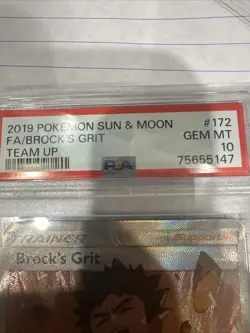 2019 Pokemon Sun & Moon Team Up Brock's Grit PSA 10 Gem Mint Trading Card - Image 3