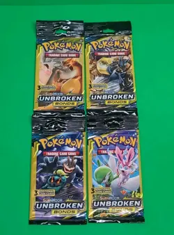 New Pokemon SM Unbroken Bonds 3 Card Mini Booster Pack Complete Art Set X4 LOOK - Image 1