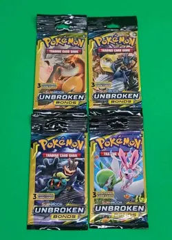 New Pokemon SM Unbroken Bonds 3 Card Mini Booster Pack Complete Art Set X4 LOOK - Image 2