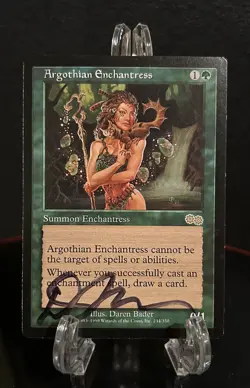 MTG - Argothian Enchantress - Urza’s Saga - LP Signed By Artist Daren Bader - Image 1