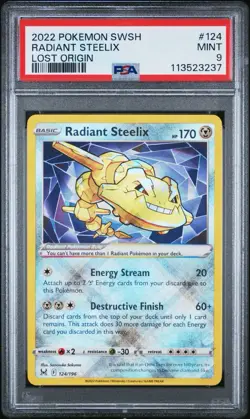 2022 POKEMON SWORD & SHIELD LOST ORIGIN 124/196 RADIANT STEELIX - PSA 9 - Image 1