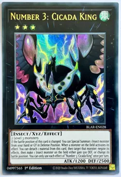 BLAR-EN028 Number 3: Cicada King - Ultra Rare 1st Edition Near Mint YuGiOh Card - Image 1