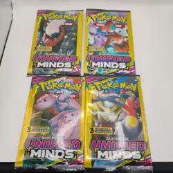 Unified Minds Booster Pack Complete Art Set Pokemon TCG 3 Card Pack (4 Packs) - Image 1