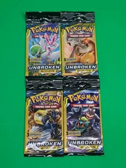 Pokemon SM Unbroken Bonds 3 Card Mini Booster Pack Complete Art Set X4 LOOK New - Image 1