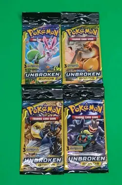 Pokemon SM Unbroken Bonds 3 Card Mini Booster Pack Complete Art Set X4 LOOK New - Image 2