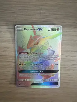 Rayquaza GX Full Art Rainbow Rare Pokemon Card Celestial Storm Secret - Image 1