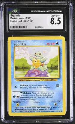 CGC 8.5 Squirtle 1999 Base Set 63/102 Pokemon Card - Image 1