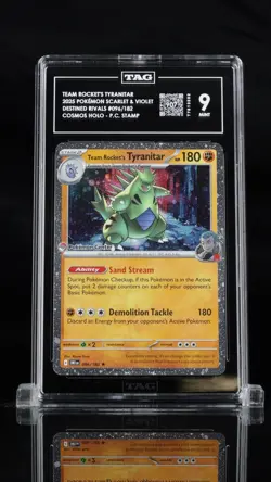 2025 POKEMON DESTINED RIVALS POKEMON CENTER #096 TEAM ROCKET'S TYRANITAR TAG 9 - Image 1