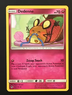 Pokemon TCG Dedenne 142/214 Sun Moon Lost Thunder Uncommon Regular LP - Image 1
