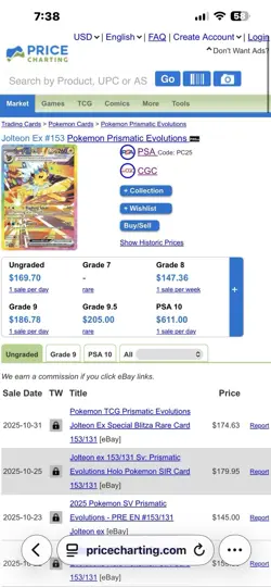 Pokemon TCG Jolteon EX 153/131 Prismatic Evolutions S&V Full Art NM/LP - Image 4
