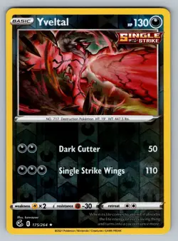 2021 Pokemon TCG Reverse Holo Fusion Strike Yveltal #175/264 Rare NM - Image 1