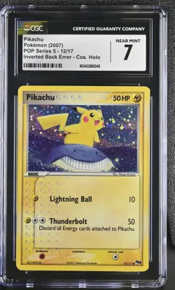CGC 7 Pikachu 2007 POP Series 5 Holo 12/17 Inverted Back Error Pokemon Card - Image 1