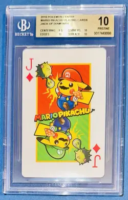 BGS 10 PRISTINE MARIO PIKACHU PLAYING CARDS JACK OF DIAMONDS POKEMON CENTER - Image 1