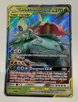 Pokemon TCG Celebi & Venusaur GX Holo Ultra Rare Card Sun & Moon Team Up 1/181 - Image 1