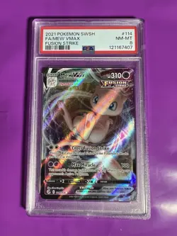 Pokemon TCG Mew VMAX 114/264 Fusion Strike Holo Card Raw PSA 8 - Image 1