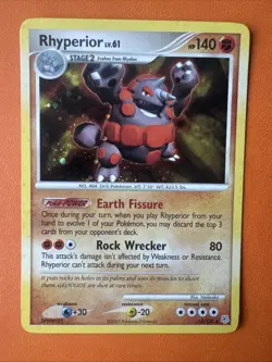 Pokemon Rhyperior Card - LV.61, Stage 2, Earth Fissure, Rock Wrecker - Image 1