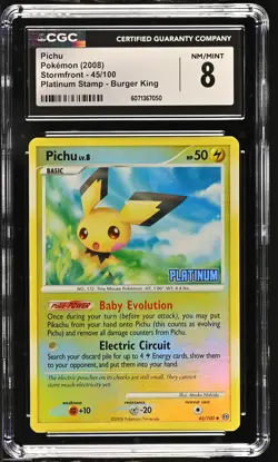 CGC 8 Pichu 2008 Stormfront 45/100 Platinum Stamp Burger King Pokemon Card - Image 1