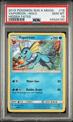 2019 POKEMON SUN & MOON HIDDEN FATES #18 VAPOREON-HOLO PSA 10 - Image 1