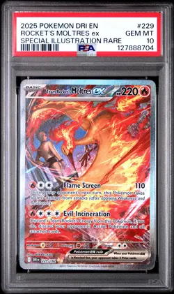 2025 POKEMON DRI EN-DESTINED RIVALS #229 TEAM ROCKET'S MOLTRES EX PSA 10 - Image 1