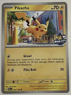 Pokemon Pikachu Rain City Showcase Promo Stamped Card EXCLUSIVE Charizard sleeve - Image 1