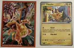 Pokemon Pikachu Rain City Showcase Promo Stamped Card EXCLUSIVE Charizard sleeve - Image 3