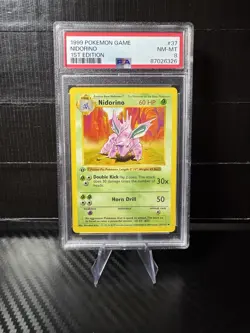Nidorino 037/102 Base Set (Shadowless) 1st Edition Pokemon TCG Vintage PSA 8 - Image 1