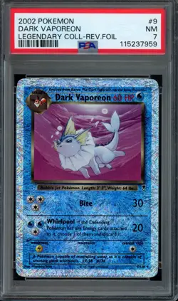 Pokemon Dark Vaporeon Reverse Holo 2002 Legendary Collection #9 PSA 7 NM - Image 1