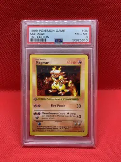 1999 Pokemon Base Set 1st Edition Shadowless Magmar #36 PSA 8 - Image 1