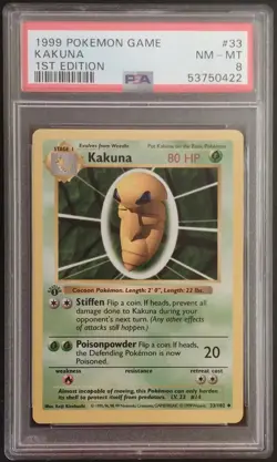 PSA 8 1st Edition Kakuna 33/102 Base Set Pokemon 1999 - Image 1