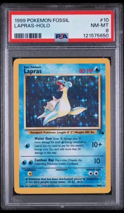 LAPRAS HOLO -10/62 POKEMON CARD 1999 FOSSIL UNLIMITED -FRESH SLAB PSA 8 NM- MINT - Image 1