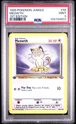 Meowth - 1st Edition - 56/64 Jungle - WOTC Unlimited - Pokemon TCG - PSA 9 MINT - Image 1