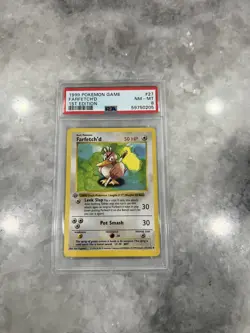 1999 Pokemon Base Set 1st Edition Shadowless Farfetch'd #27 PSA 8 - Image 1