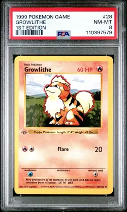 1999 Pokemon Base Set 1st Edition Growlithe PSA 8 - GREY GRAY stamp - Image 1