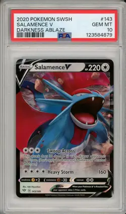 2020 Pokemon SWSH Darkness Ablaze Salamence V #143 PSA 10 - Image 1