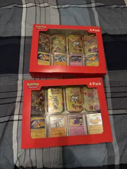 Pokemon 4 Pack Mini Tins + 4 Promo Cards Bundle - 151 SAMS CLUB EXCLUSIVE 2x - Image 1