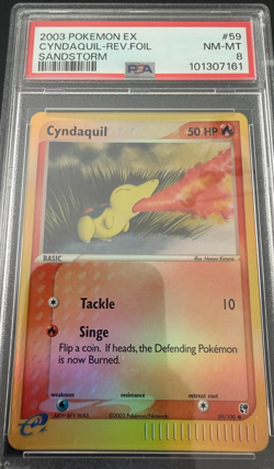 2003 Pokemon EX Sandstorm Cyndaquil Reverse Holo 59/100 PSA 8 - Image 1