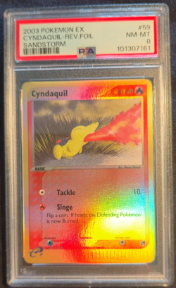 2003 Pokemon EX Sandstorm Cyndaquil Reverse Holo 59/100 PSA 8 - Image 2