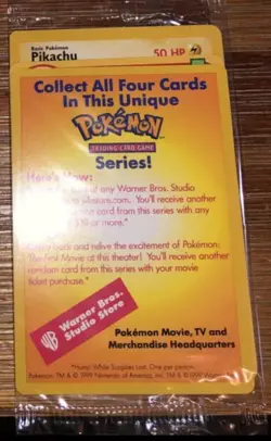 Sealed Pikachu Pokemon The First Movie WB Promo Black Star 1999 Card WOTC New - Image 1