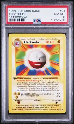 1999 POKEMON BASE SET 21 ELECTRODE 1ST EDITION PSA 8 NM-MT - Image 1