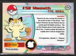 Meowth #52 Pokemon 1999 Topps TV Animation Edition Series 1 Blue Logo - Image 2