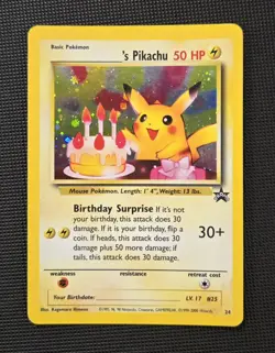 Pokemon Pikachu TCG Birthday Card Holo Rare, 50HP WoTC Promo - Image 1