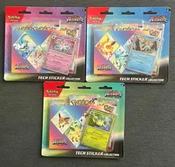 (Set of 3) Pokemon TCG Prismatic Evolutions Tech Sticker Collection New Sealed - Image 1